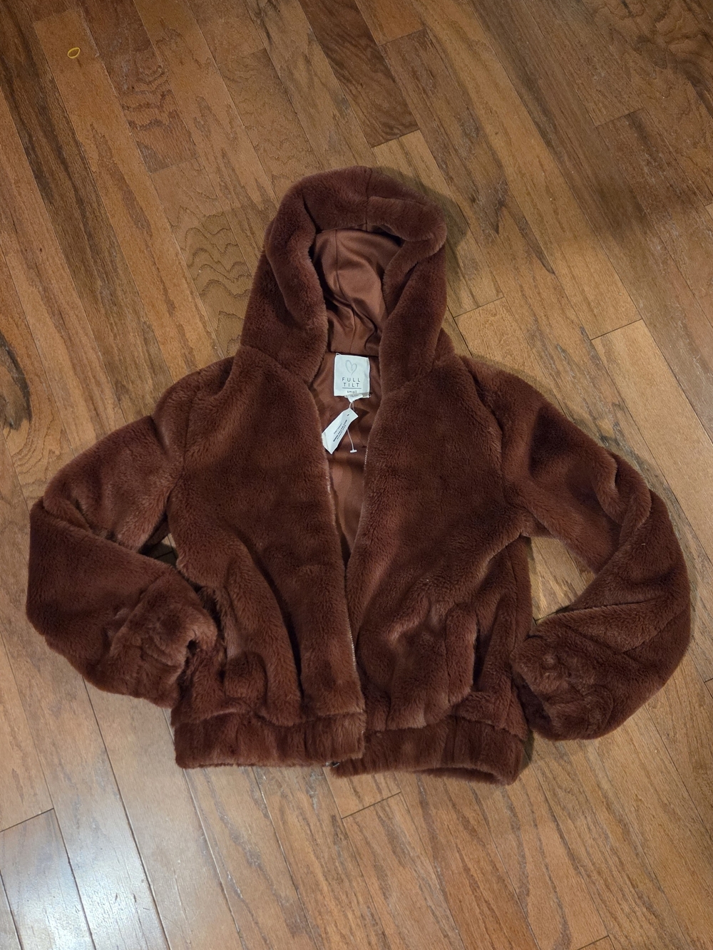 NWT Tillys FULL TILT Small Faux Fur Hooded Womens Rust Bomber Jacket